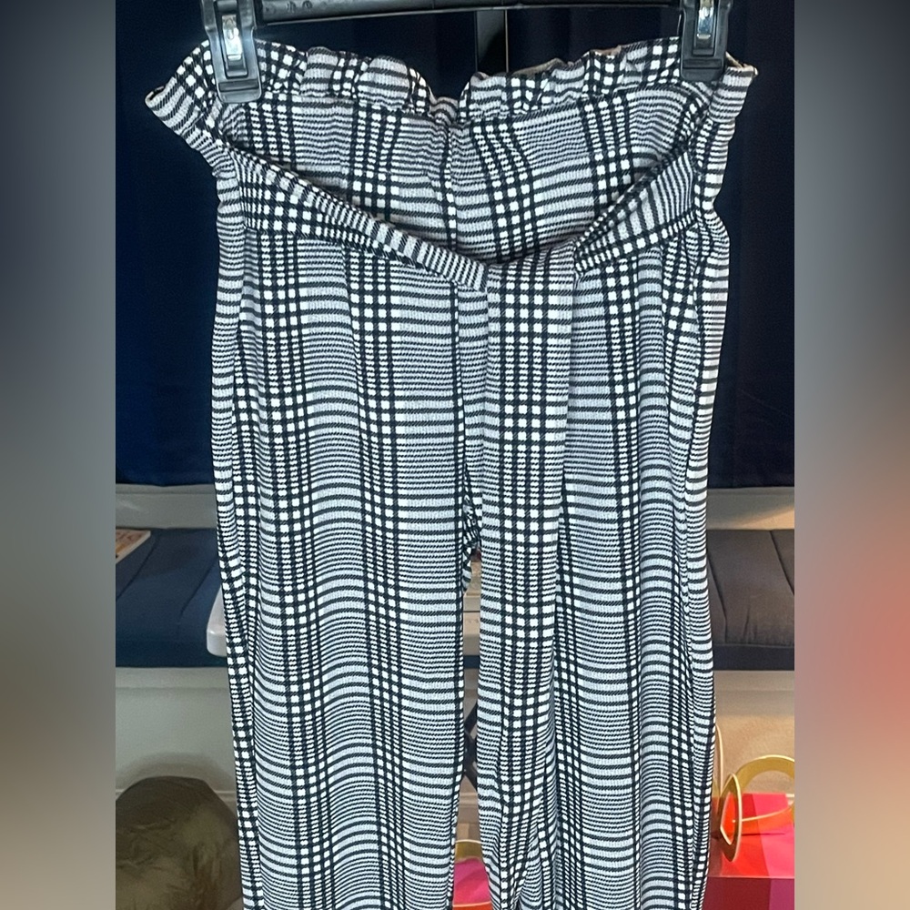 SHEIN Black and White Plaid Wide Leg Pants